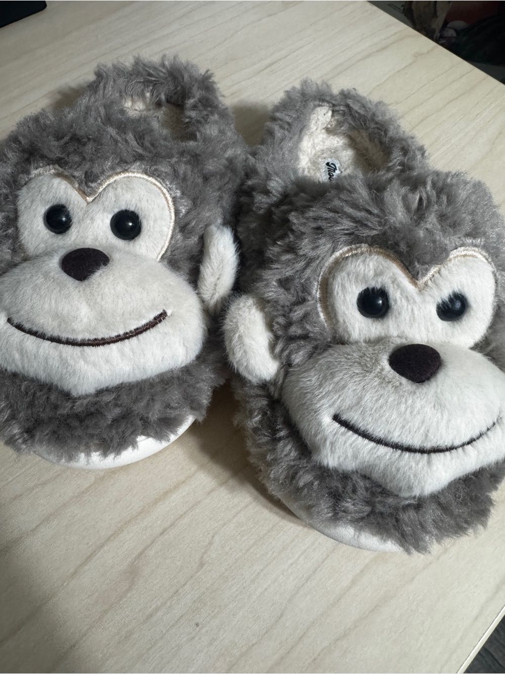 Light brown Monkey Plush Slippers - Cute Fuzzy House Shoes